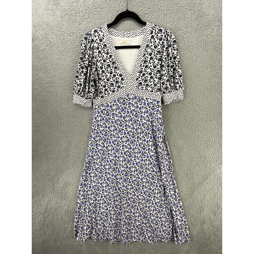 Boden Blue and White Short Sleeve Floral Midi Dress